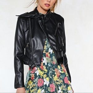 Nasty Gal Moto Leather Jacket w/ Bow